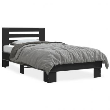 ARDEBO.de - Bettgestell Schwarz 75x190 cm Holzwerkstoff und Metall
