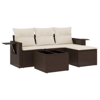 4-tlg. Garten-Sofagarnitur mit Kissen Braun Poly Rattan
