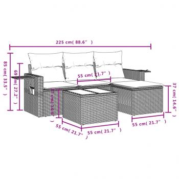 4-tlg. Garten-Sofagarnitur mit Kissen Braun Poly Rattan