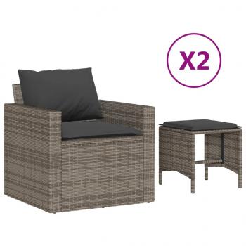 4-tlg. Garten-Sofagarnitur mit Kissen Grau Poly Rattan