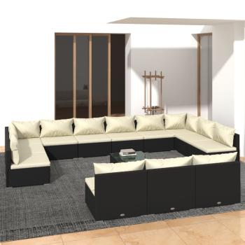 ARDEBO.de - 13-tlg. Garten-Lounge-Set mit Kissen Schwarz Poly Rattan