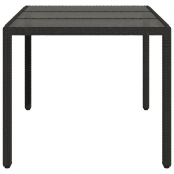 Gartentisch mit Glasplatte Schwarz 150x90x75 cm Poly Rattan