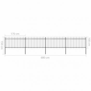 Gartenzaun mit Speerspitzen Stahl 6,8 x 1 m Schwarz