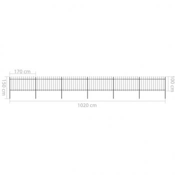 Gartenzaun mit Speerspitzen Stahl 10,2 x 1 m Schwarz