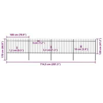 Gartenzaun mit Speerspitzen Stahl 6,8 x 1,2 m Schwarz