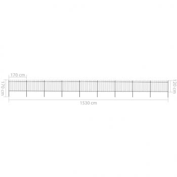 Gartenzaun mit Speerspitzen Stahl 15,3 x 1,2 m Schwarz