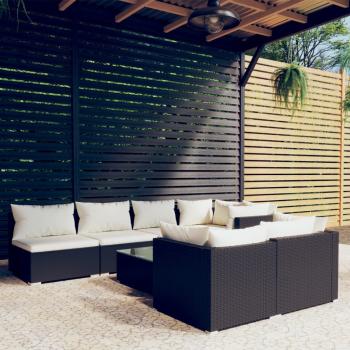ARDEBO.de - 8-tlg. Garten-Lounge-Set mit Kissen Schwarz Poly Rattan