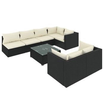 8-tlg. Garten-Lounge-Set mit Kissen Schwarz Poly Rattan