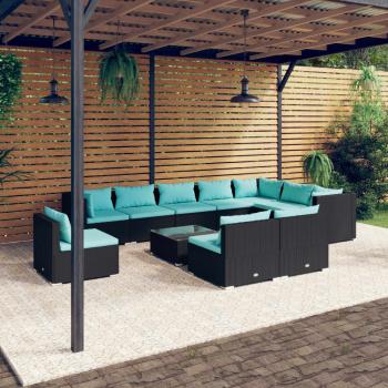 ARDEBO.de - 11-tlg. Garten-Lounge-Set mit Kissen Poly Rattan Schwarz