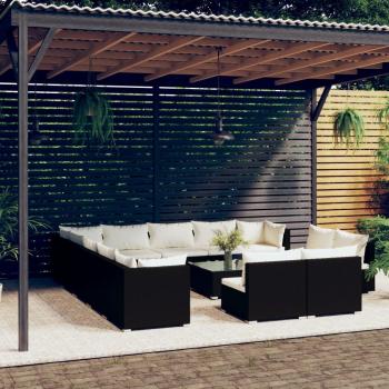 ARDEBO.de - 14-tlg. Garten-Lounge-Set mit Kissen Schwarz Poly Rattan