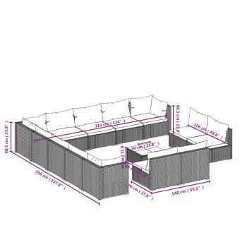 14-tlg. Garten-Lounge-Set mit Kissen Schwarz Poly Rattan
