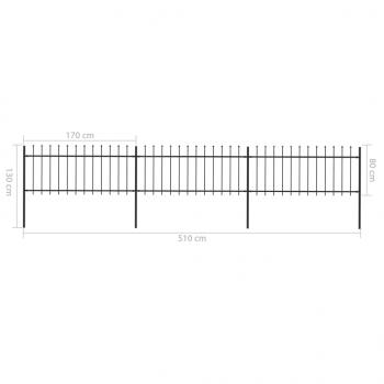 Gartenzaun mit Speerspitzen Stahl 5,1 x 0,8 m Schwarz