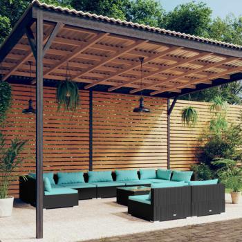 ARDEBO.de - 10-tlg. Garten-Lounge-Set mit Kissen Schwarz Poly Rattan