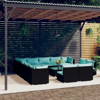 ARDEBO.de - 14-tlg. Garten-Lounge-Set mit Kissen Schwarz Poly Rattan