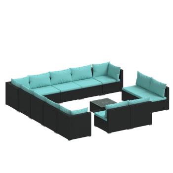 14-tlg. Garten-Lounge-Set mit Kissen Schwarz Poly Rattan