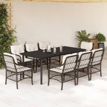 ARDEBO.de - 9-tlg. Garten-Essgruppe mit Kissen Braun Poly Rattan