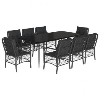 9-tlg. Garten-Essgruppe mit Kissen Schwarz Poly Rattan