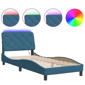 Bettgestell mit LED-Leuchten Blau 90x190 cm Samt