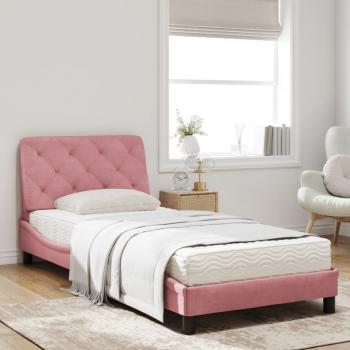 Bett mit Matratze Rosa 90x190 cm Samt