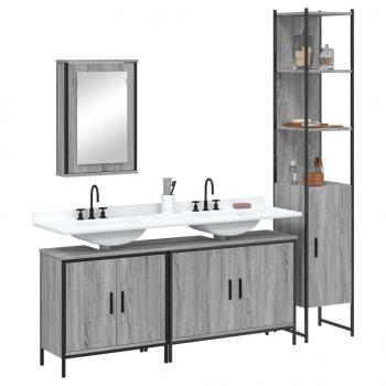 ARDEBO.de - 4-tlg. Badmöbel-Set Grau Sonoma Holzwerkstoff