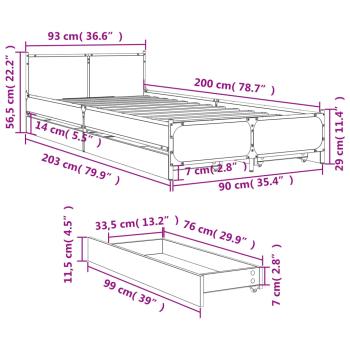 Bettgestell mit Schubladen Schwarz 90x200 cm Holzwerkstoff