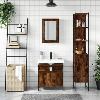 3-tlg. Badmöbel-Set Räuchereiche Holzwerkstoff