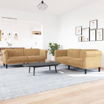 ARDEBO.de - 2-tlg. Sofagarnitur Braun Samt