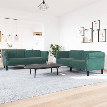 ARDEBO.de - 2-tlg. Sofagarnitur Dunkelgrün Samt