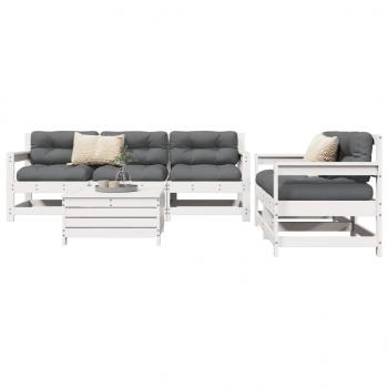 ARDEBO.de - 6-tlg. Garten-Sofagarnitur Weiß Massivholz Kiefer