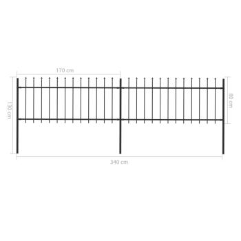 Gartenzaun mit Speerspitzen Stahl 3,4 x 0,8 m Schwarz