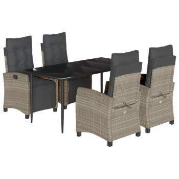 5-tlg. Garten-Essgruppe mit Kissen Hellgrau Poly Rattan