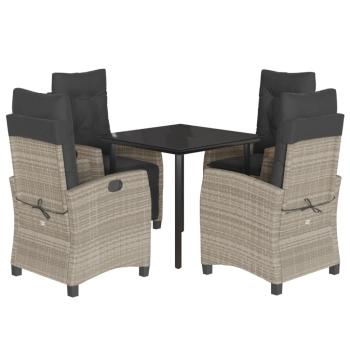 5-tlg. Garten-Essgruppe mit Kissen Hellgrau Poly Rattan