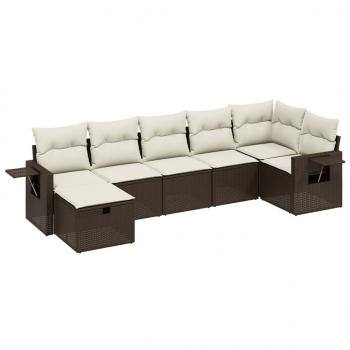 7-tlg. Garten-Sofagarnitur mit Kissen Braun Poly Rattan
