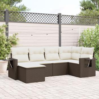 ARDEBO.de - 6-tlg. Garten-Sofagarnitur mit Kissen Braun Poly Rattan