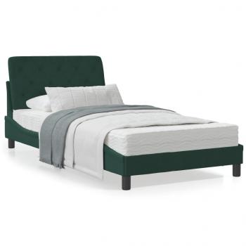 ARDEBO.de - Bett mit Matratze Dunkelgrün 100x200 cm Samt