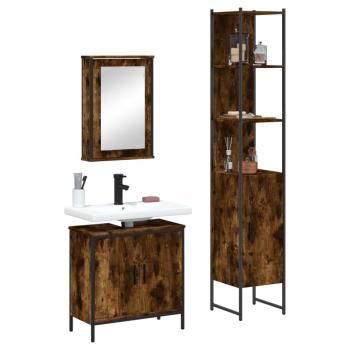 ARDEBO.de - 3-tlg. Badmöbel-Set Räuchereiche Holzwerkstoff