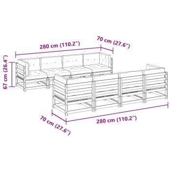 9-tlg. Garten-Sofagarnitur mit Kissen Wachsbraun Kiefernholz