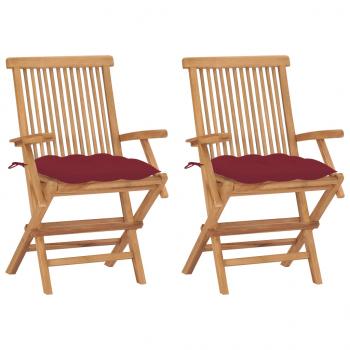 ARDEBO.de - Gartenstühle mit Weinroten Kissen 2 Stk. Massivholz Teak