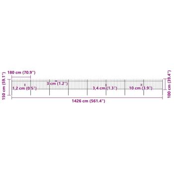 Gartenzaun mit Speerspitzen Stahl 13,6 x 1 m Schwarz