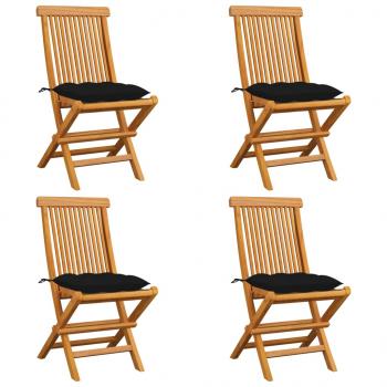 ARDEBO.de - Gartenstühle mit Schwarzen Kissen 4 Stk. Massivholz Teak 