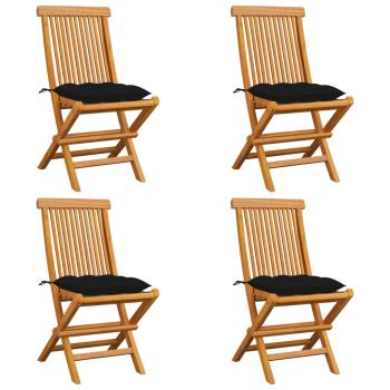 Gartenstühle mit Schwarzen Kissen 4 Stk. Massivholz Teak 