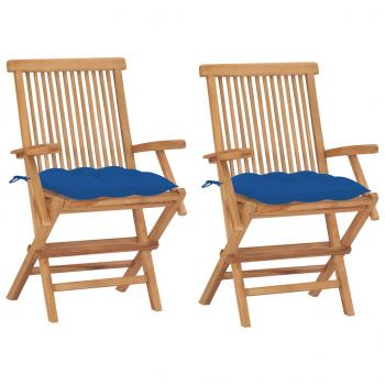 ARDEBO.de - Gartenstühle mit Blauen Kissen 2 Stk. Massivholz Teak