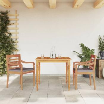 ARDEBO.de - 3-tlg. Garten-Essgruppe mit Dunkelgrauen Kissen Massivholz Teak