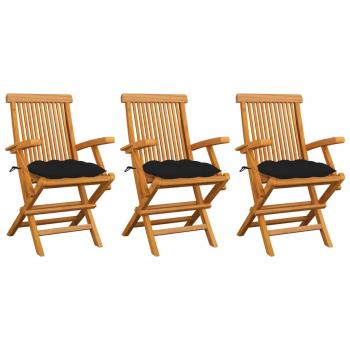 ARDEBO.de - Gartenstühle mit Schwarzen Kissen 3 Stk. Massivholz Teak