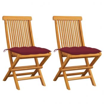 ARDEBO.de - Gartenstühle mit Weinroten Kissen 2 Stk. Massivholz Teak