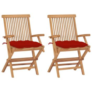 ARDEBO.de - Gartenstühle mit Roten Kissen 2 Stk. Massivholz Teak