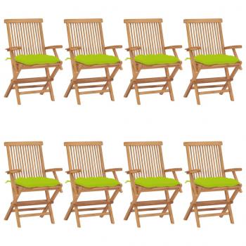 ARDEBO.de - Gartenstühle mit Hellgrünen Kissen 8 Stk. Massivholz Teak