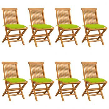 ARDEBO.de - Gartenstühle mit Hellgrünen Kissen 8 Stk. Massivholz Teak 