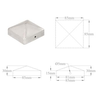 Pfostenkappen 6 Stk. Pyramide Verzinktes Metall 81 x 81 mm