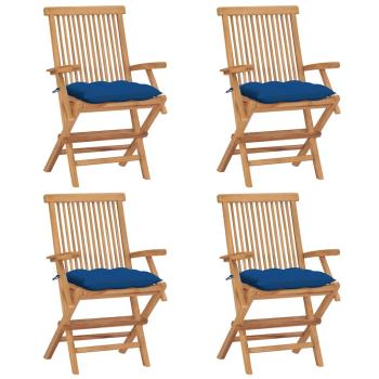 ARDEBO.de - Klappstühle mit blauen Kissen, 4 Stück, Massivholz Teakholz